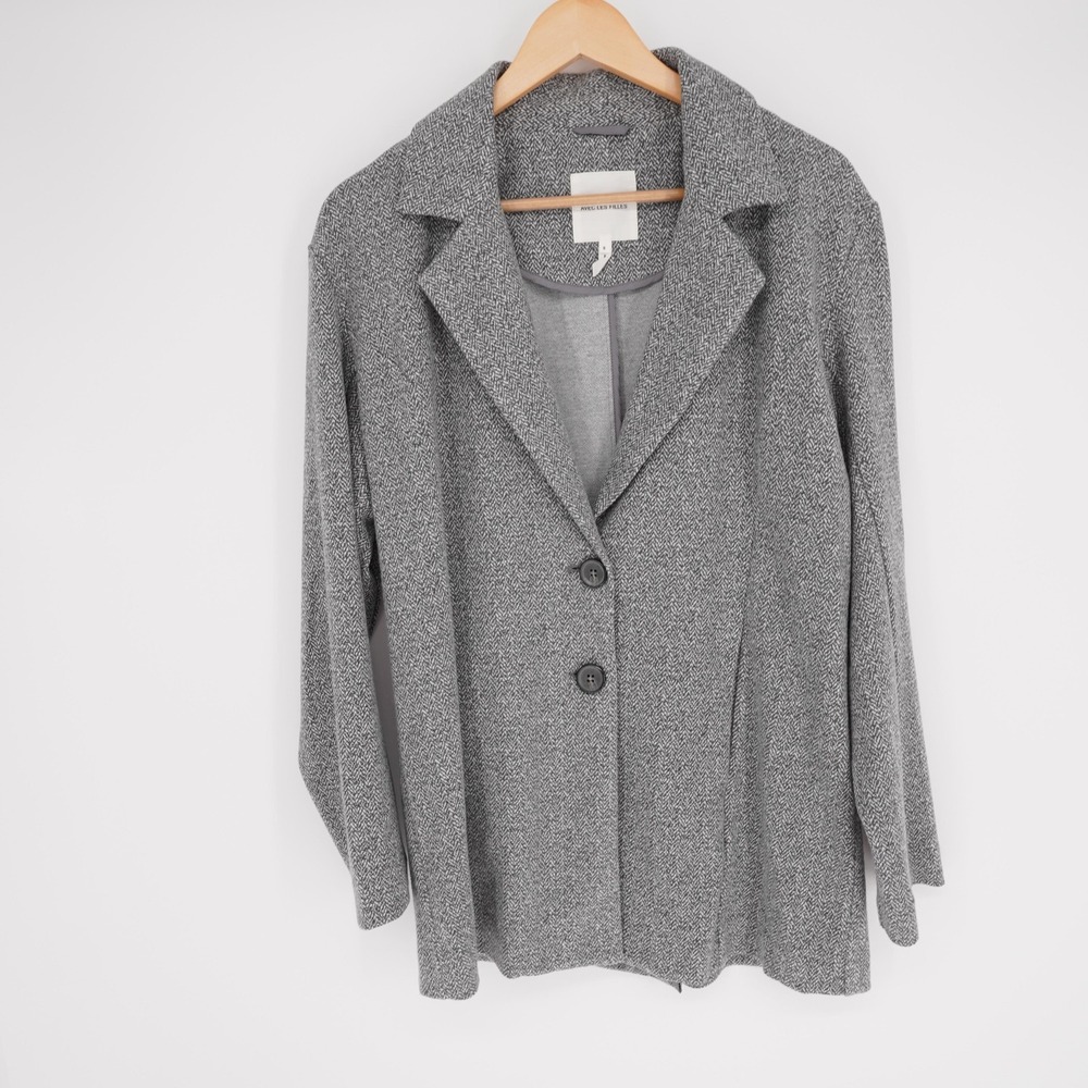 Avec Les Filles Sweater Blazer Womens S Gray Herringbone Oversized Pockets